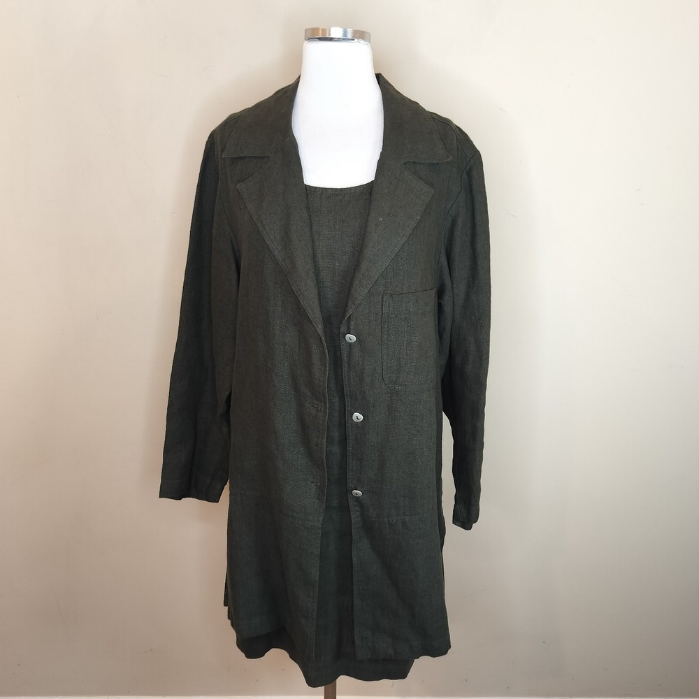 Studio Ease Linen Dress + Jacket Set Outfit Two Piece Green
